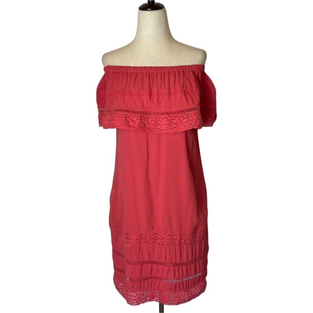 Sanctuary Dress Women XS Pink Off The Shoulder Eyelet Detail Knee Length Boho